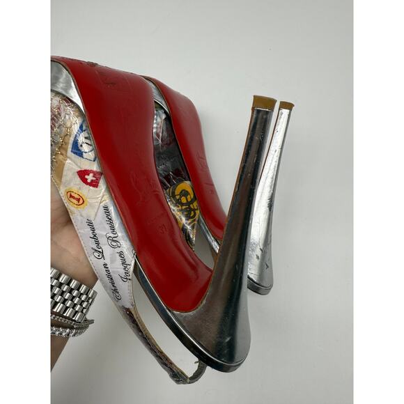 Christian Louboutin PVC Print Slingback Pumps Multicolor Women's Size 39 - Picture 11 of 14
